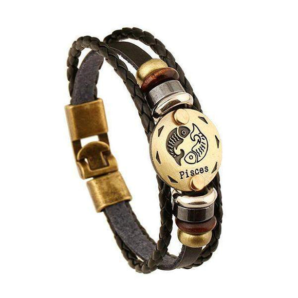 Bracelet en cuir tissé signe du zodiaque : Poissons (du 20 février au 20 mars)-Bracelet-Pause Karma