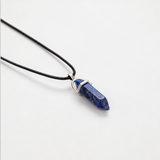 Woven leather pendant with stone carved in the shape of crystal (6 colors to choose from)