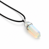 Woven leather pendant with stone carved in the shape of crystal (6 colors to choose from)