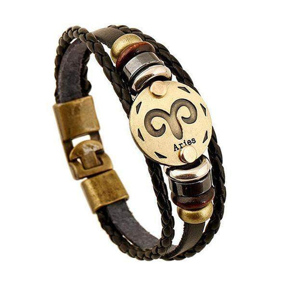 Bracelet en cuir tissé signe du zodiaque : Bélier (du 21 mars au 20 avril)-Bracelet-Pause Karma