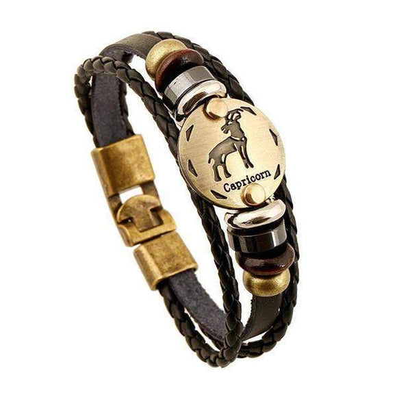 Bracelet en cuir tissé signe du zodiaque : Capricorne (du 22 décembre au 20 janvier)-Bracelet-Pause Karma