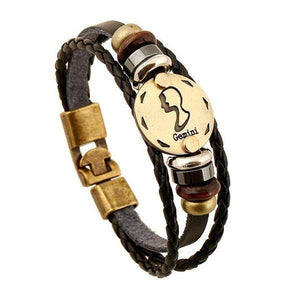 Bracelet en cuir tissé signe du zodiaque : Gémeaux (du 22 mai au 21 juin)-Bracelet-Pause Karma