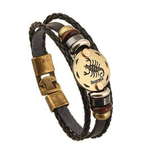 Bracelet en cuir tissé signe du zodiaque : Scorpion (du 21 octobre au 22 novembre)-Bracelet-Pause Karma