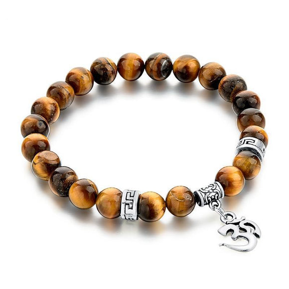 Bracelet en pierres naturelles Oeil de tigre avec ohm-Bracelet-Pause Karma